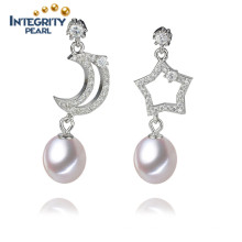 Star and Moon 8-9mm AAA Fashionable Drop Shape Pearl Earring